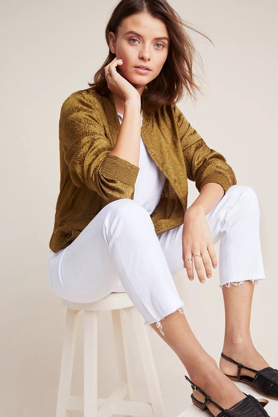 Maeve Anthropologie Jacket Womens XS Jacquard Gold Brown Full Zip Lightweight